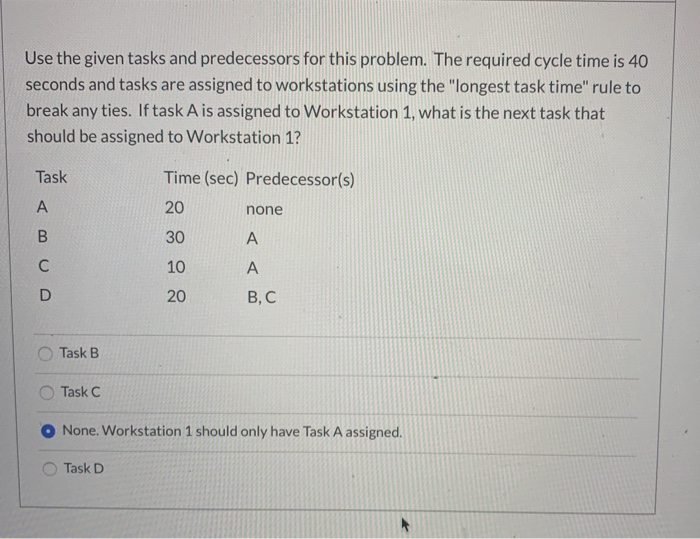Use the given tasks and predecessors for this