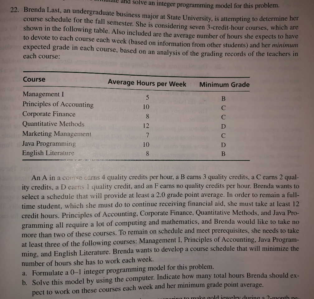 and solve an integer programming model for this