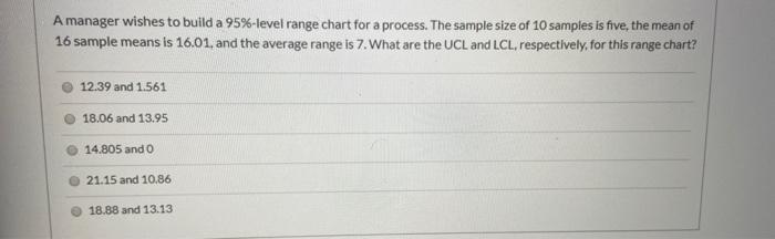 A manager wishes to build a 95%-level range chart