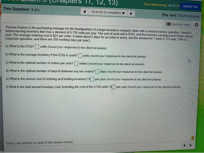 11, 12, 13) Time Remaining: 02:33:21 Submit Test