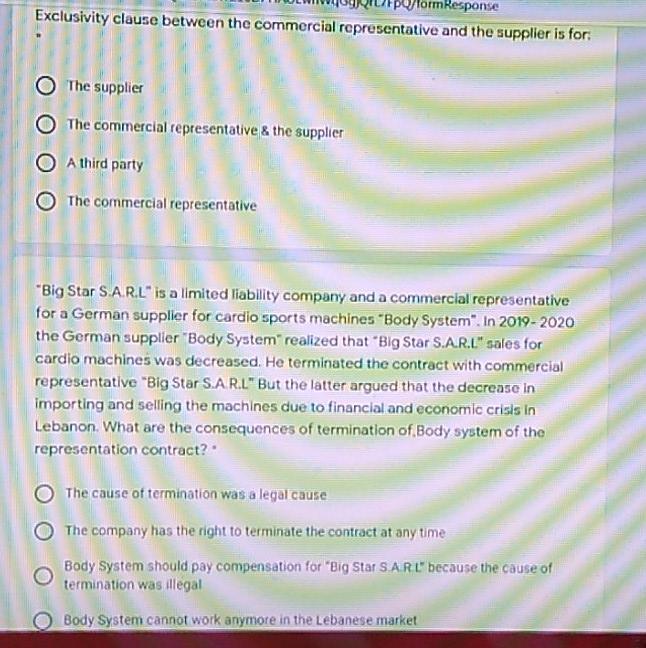 mResponse Exclusivity clause between the