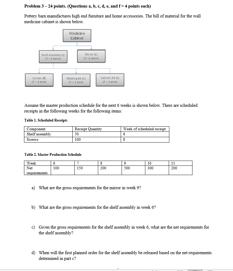 Problem 3 - 24 points. (Questions a, b, c, d, e,
