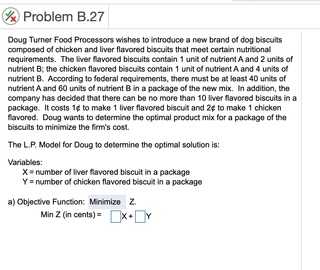 V Problem B.27 Doug Turner Food Processors wishes