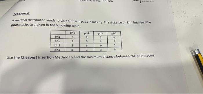 CHNOLOGY Problem 4: A medical distributor needs