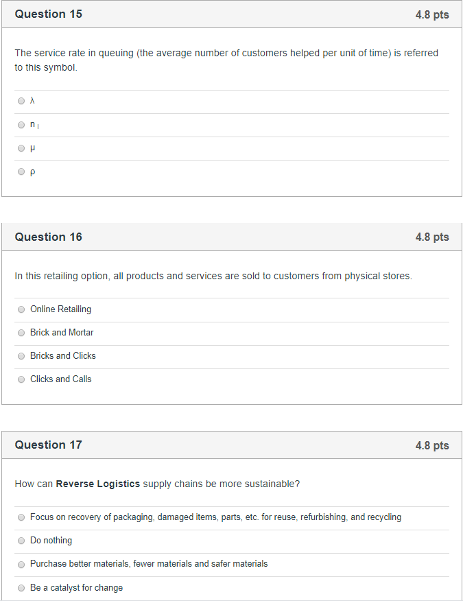 Question 15 4.8 pts The service rate in queuing