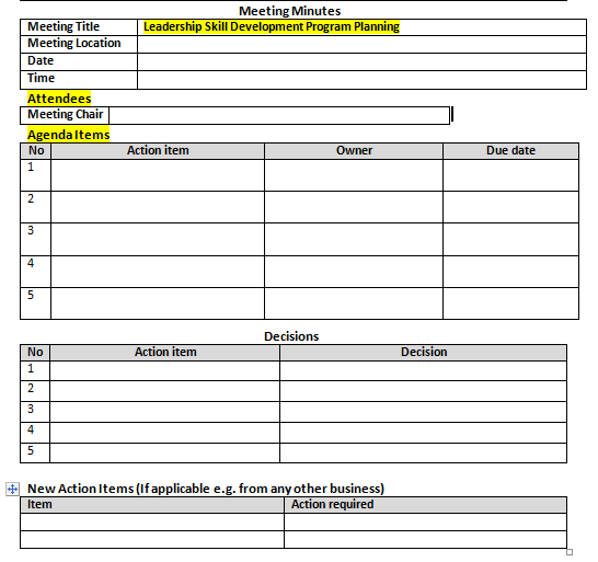 Assessment 4 Action Minutes of a Meeting template