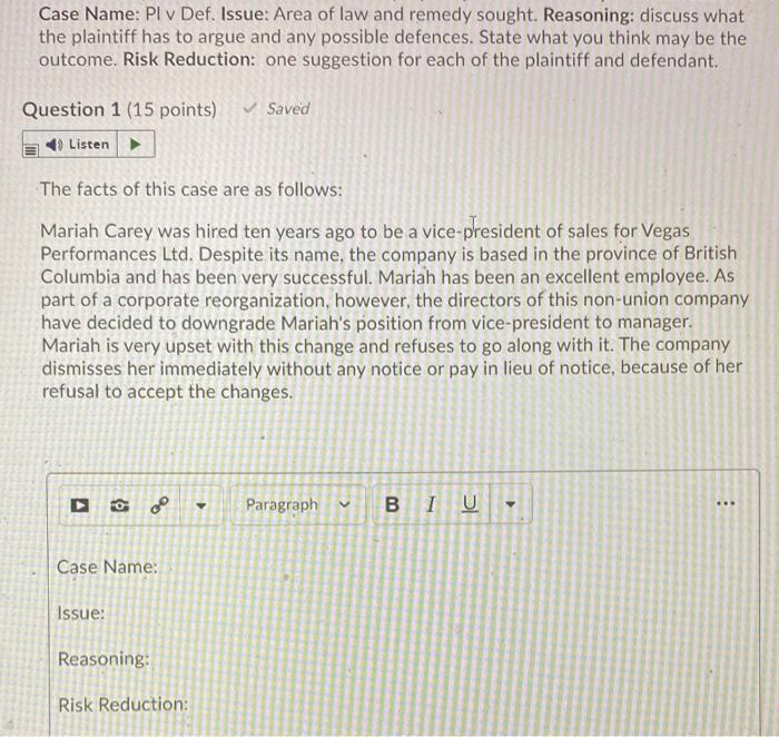 Factual analysis of Workplace law. Canadian