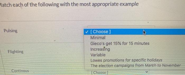 Natch each of the following with the most