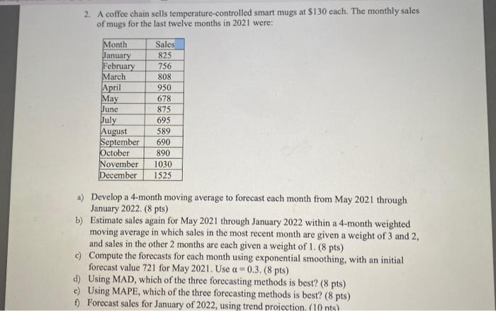 2. A coffee chain sells temperature-controlled