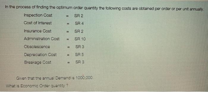 = In the process of finding the optimum order