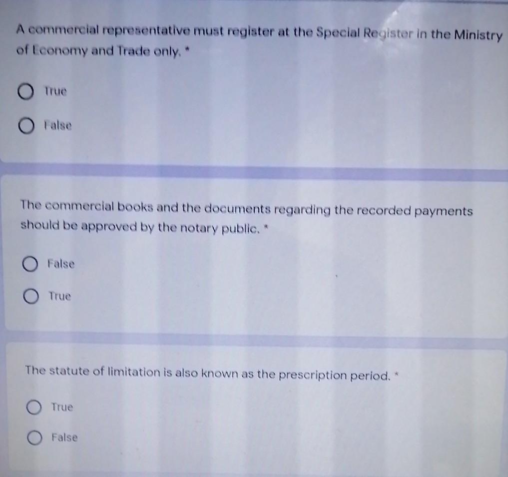A commercial representative must register at the