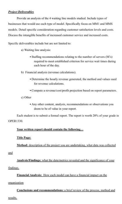 reference like??? Project Deliverables Provide an