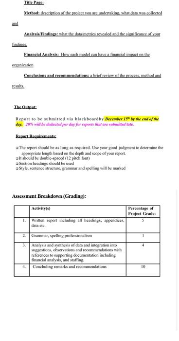 reference like??? Project Deliverables Provide an