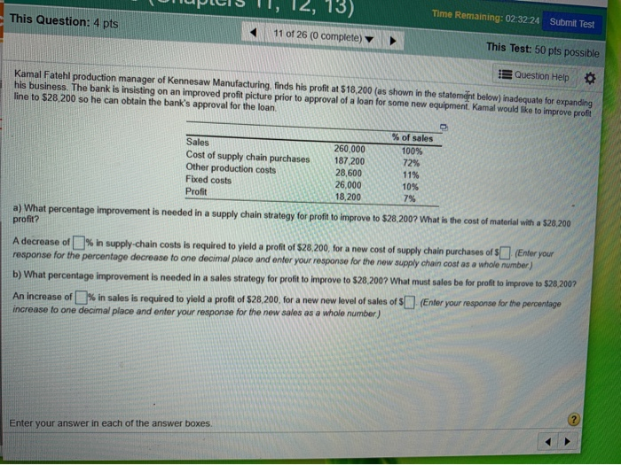 12, 13) This Question: 4 pts Time Remaining:
