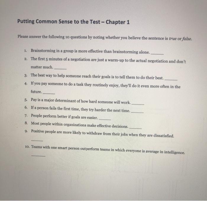 Putting Common Sense to the Test - Chapter 1