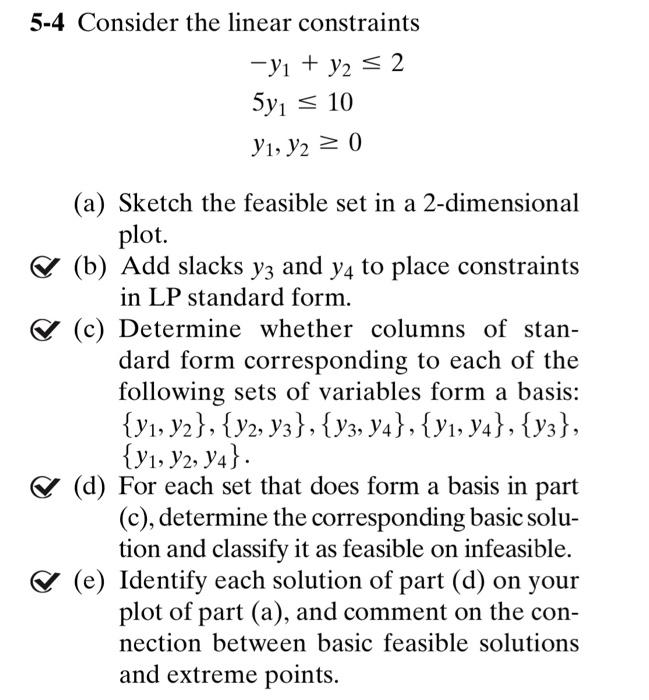 5-4 Consider the linear constraints -Yi + y2 = 2