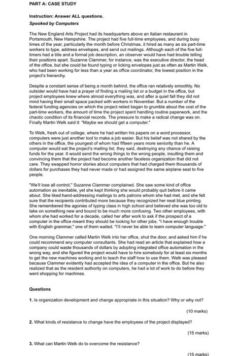 CASE STUDY PART A: CASE STUDY Instruction: Answer