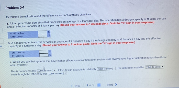 Problem 5-1 Determine the utilization and the
