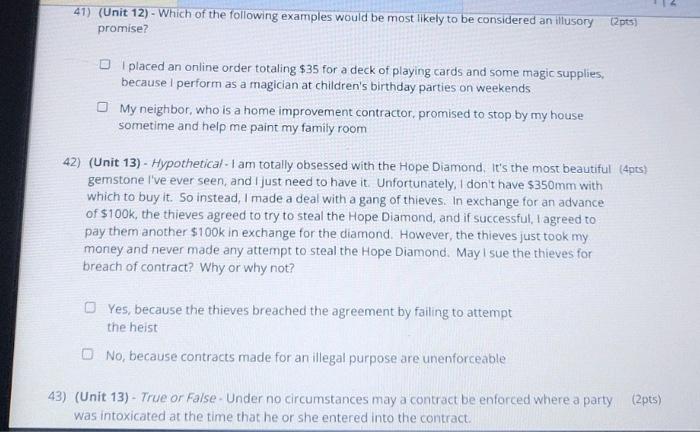 pleaee help me with 3 points 41) (Unit 12) -