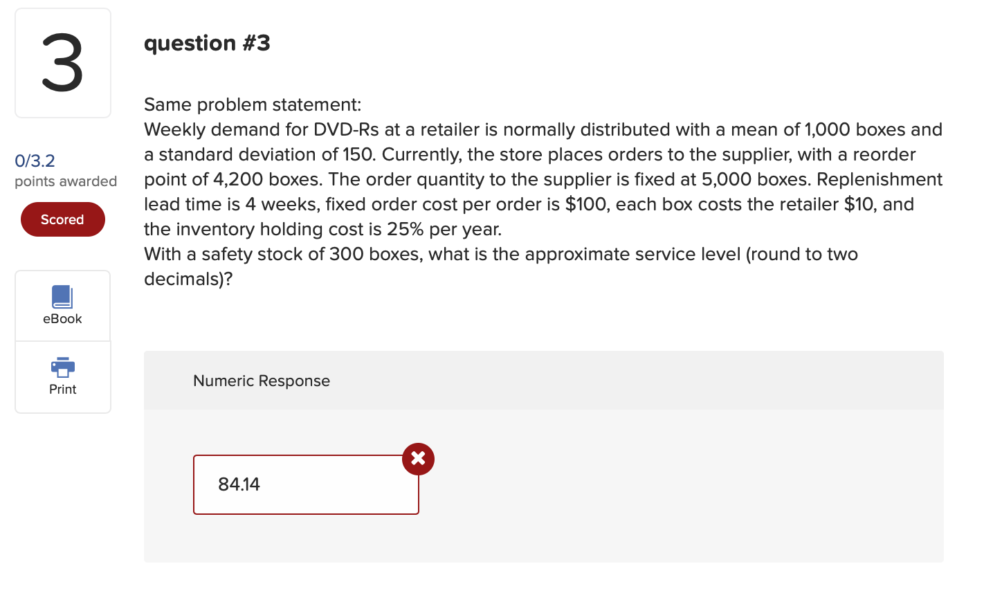 question #3 0/3.2 points awarded Same problem