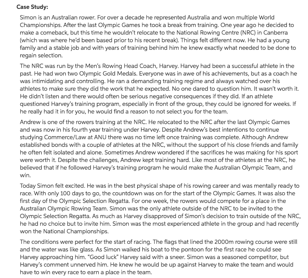 Case Study: Simon is an Australian rower. For
