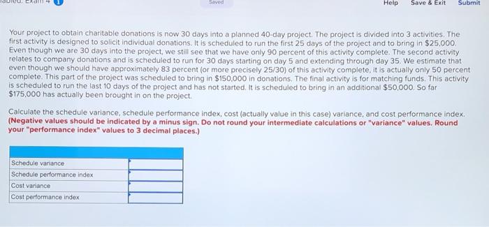 Saved Help Save & Exit Submit Your project to