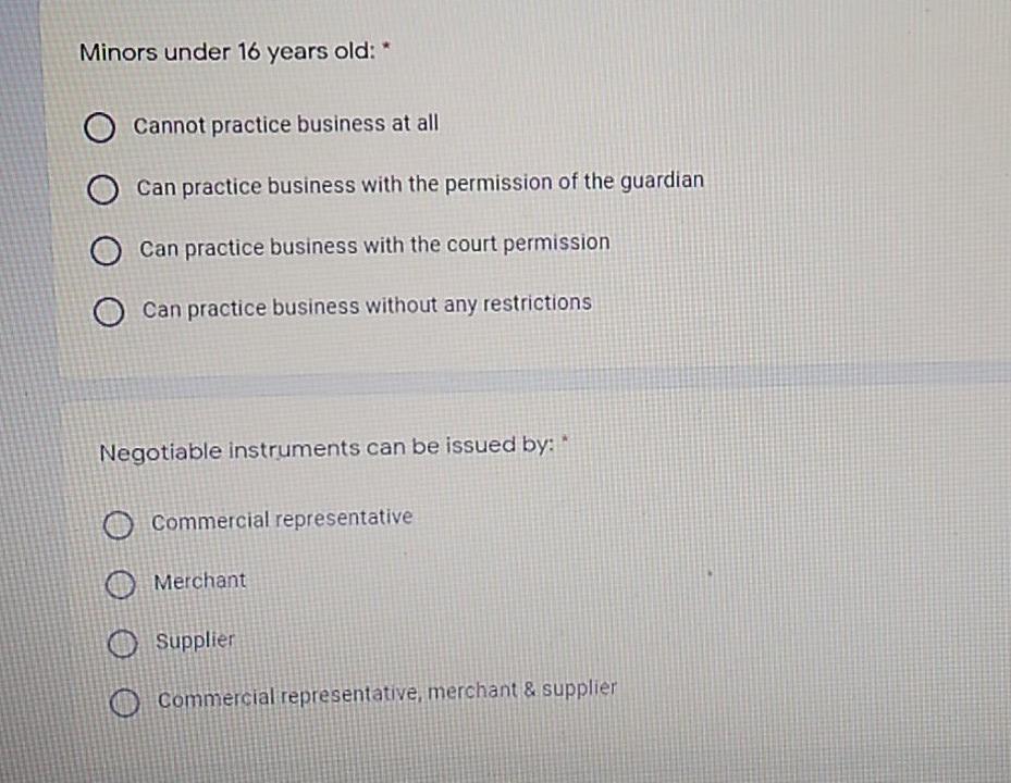 Minors under 16 years old: * O Cannot practice