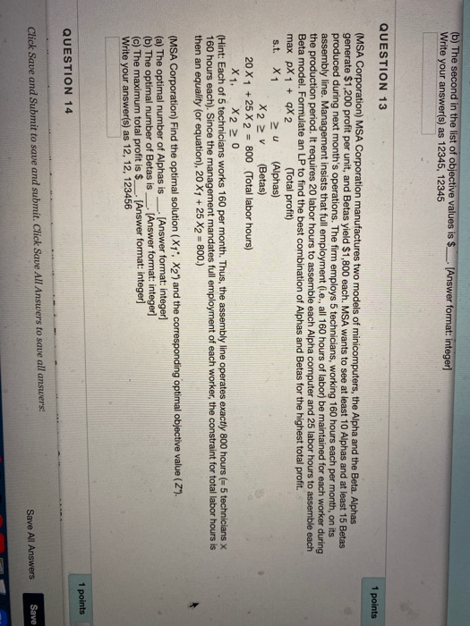 (b) The second in the list of objective values is