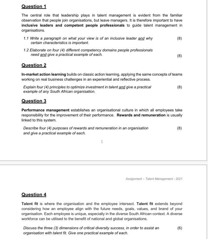 Please answer all this questions Question 1 The