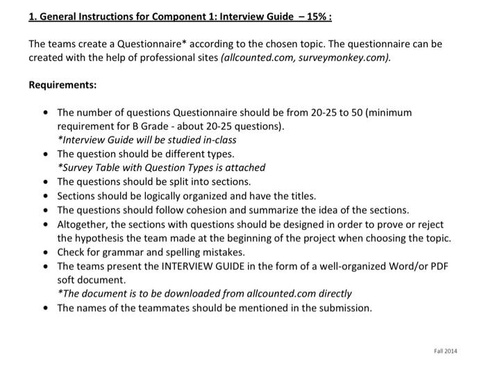 1. General Instructions for Component 1: