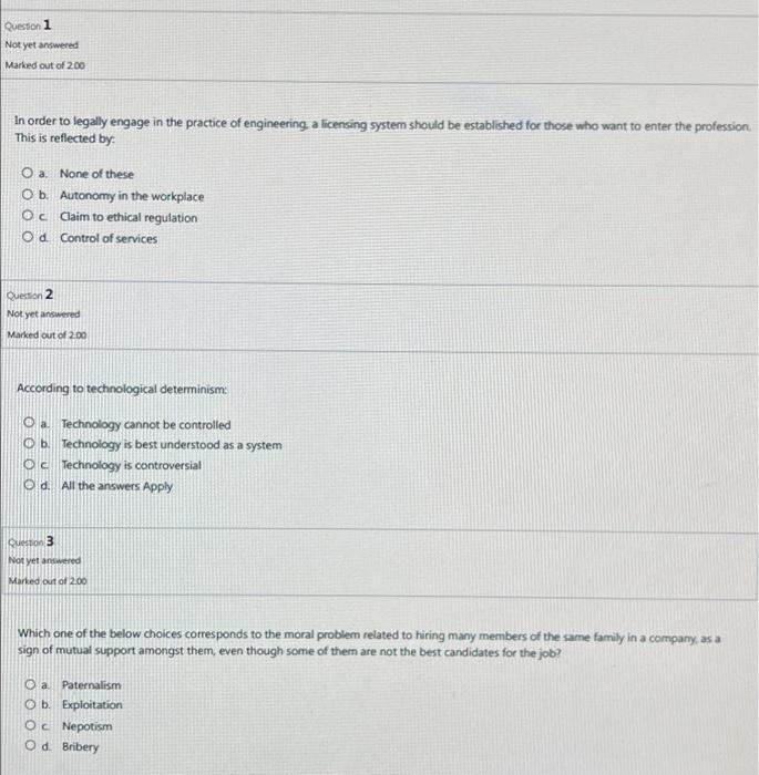 Question 1 Not yet answered Marked out of 2.00 In