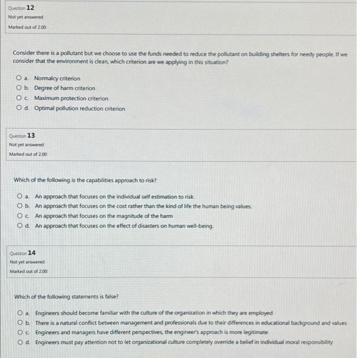 Question 12 Not yet answered Marked out of 2.00
