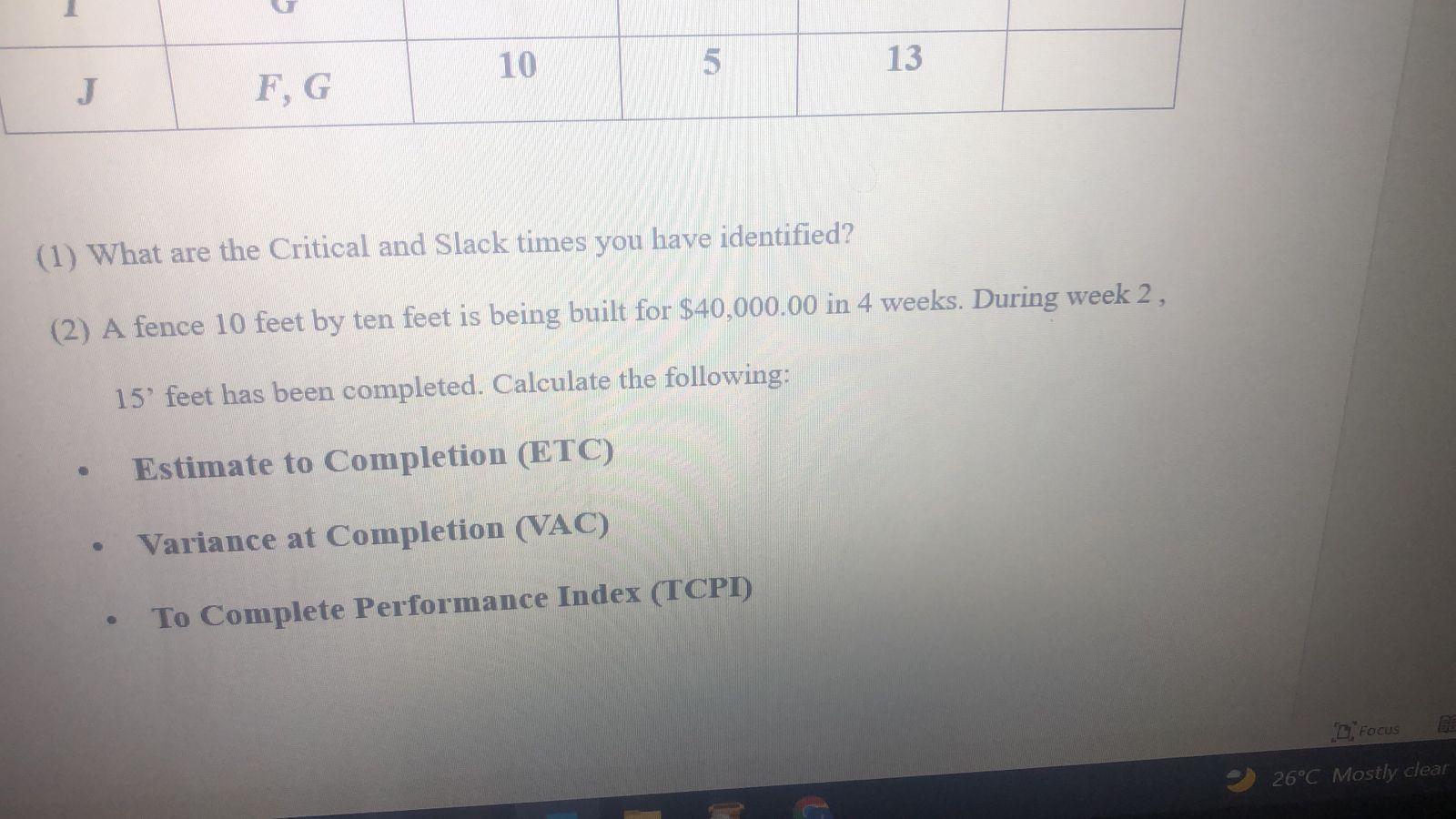 10 5 13 J F, G (1) What are the Critical and