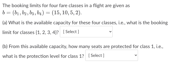 = The booking limits for four fare classes in a