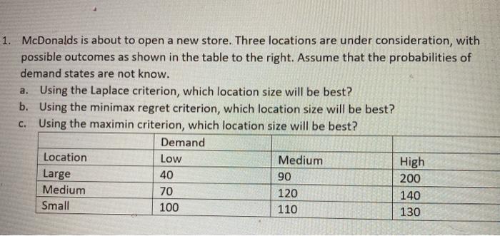 please show the steps, thanks! 1. McDonalds is