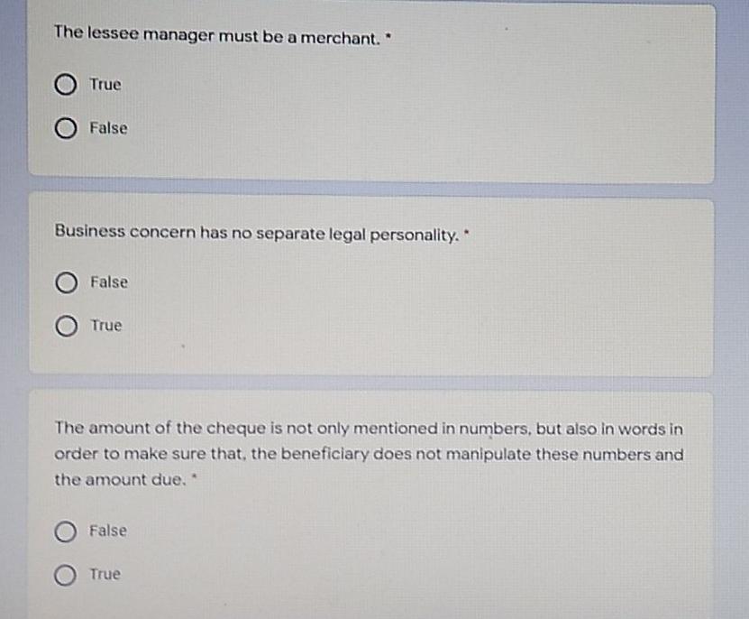 The lessee manager must be a merchant. True False
