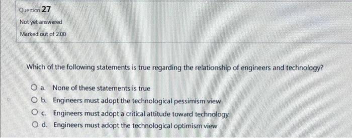Question 27 Not yet answered Marked out of 2.00