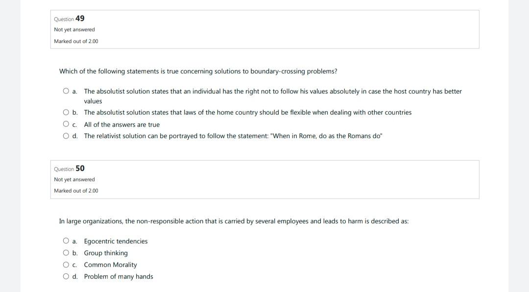 Question 49 Not yet answered Marked out of 2.00