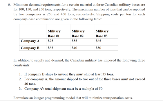 6. Minimum demand requirements for a certain