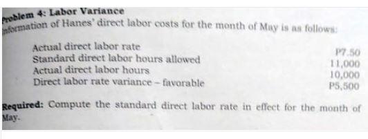 Problem 4: Labor Variance formation of Hanes