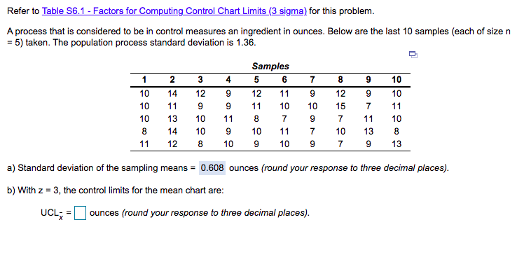 Refer to Table S6.1 - Factors for Computing