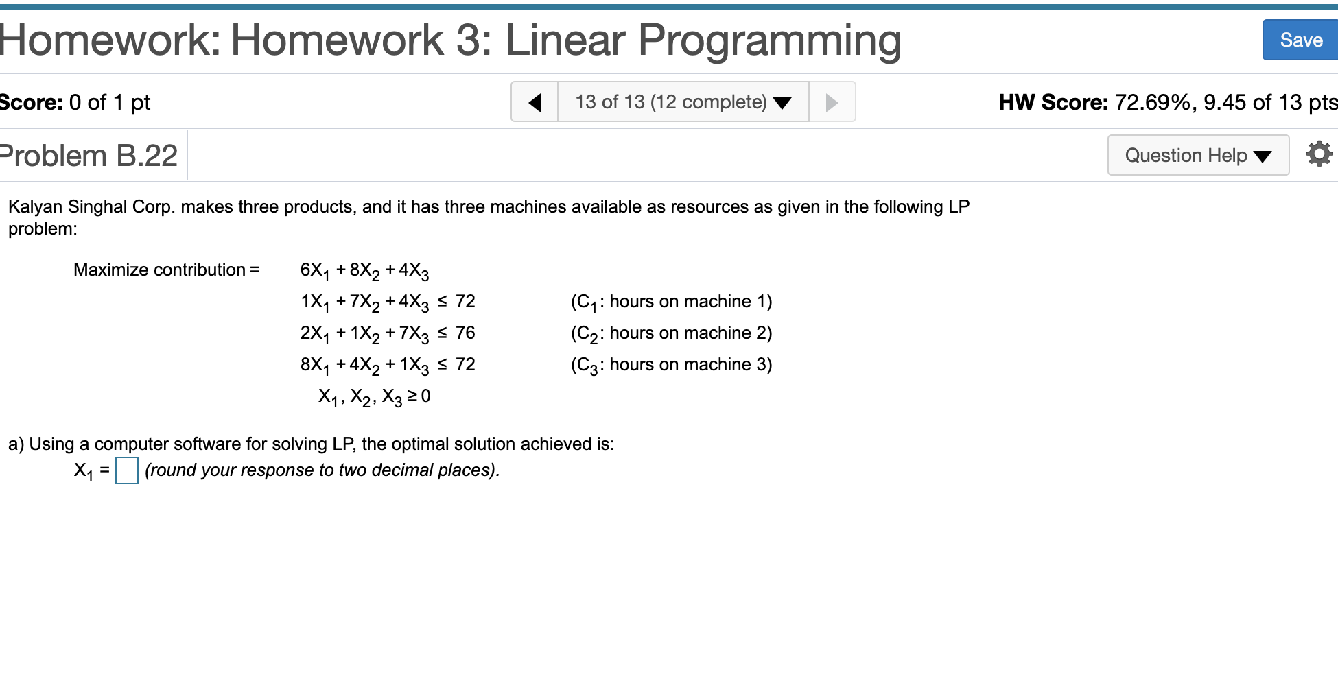 Homework: Homework 3: Linear Programming Save