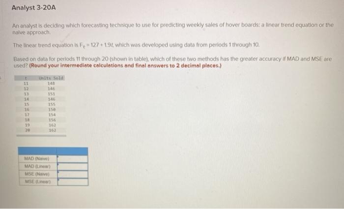 Analyst 3-20A An analyst is deciding which