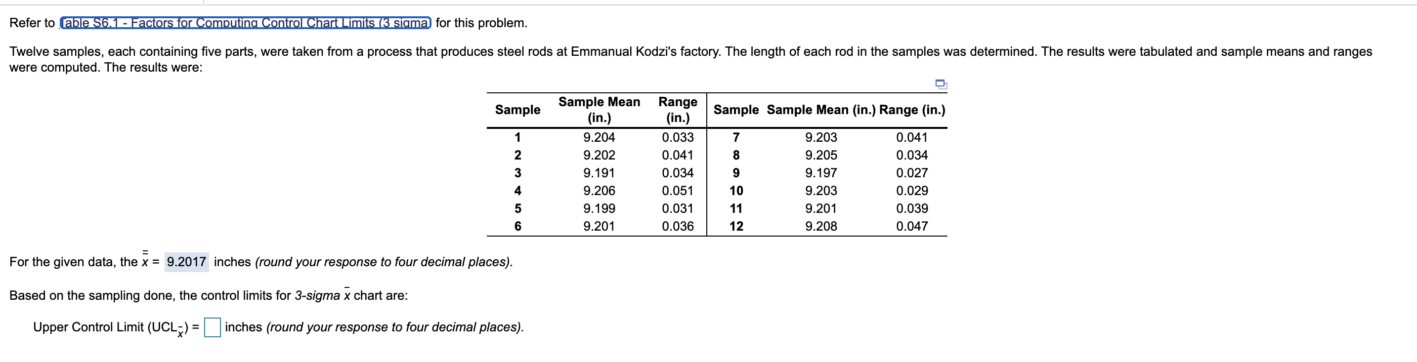 For the given data, the x double overbar x =____