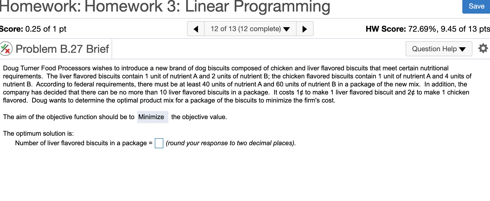 Homework: Homework 3: Linear Programming Save