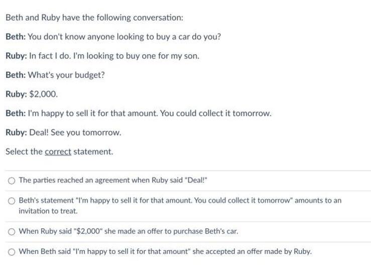 Beth and Ruby have the following conversation: