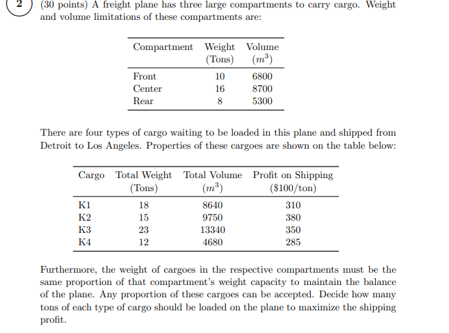 2 (30 points) A freight plane has three large
