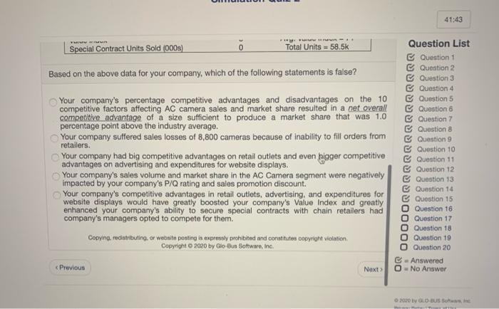 Question 16 < Previous Given the following data