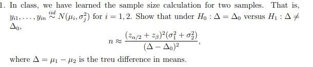 tid 1. In class, we have learned the sample size