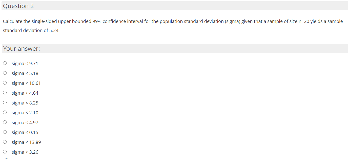 Question 2 Calculate the single-sided upper